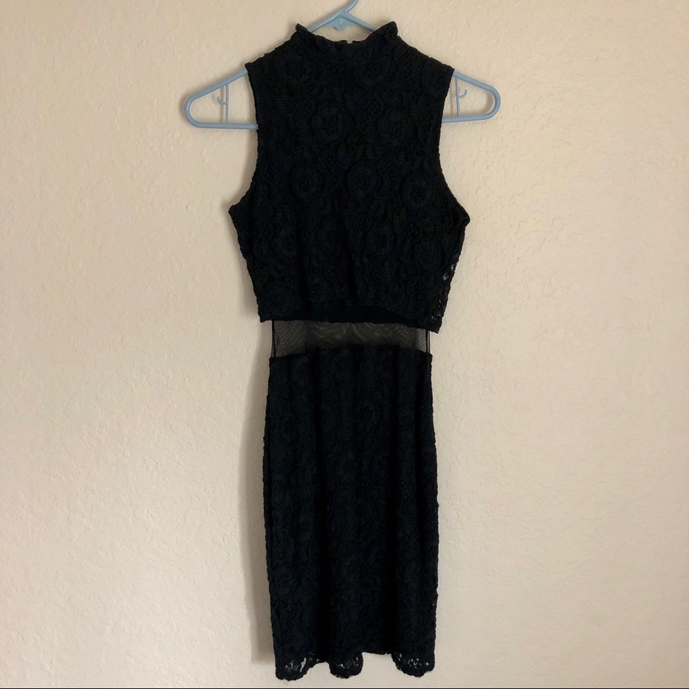 Mock neck little black dress